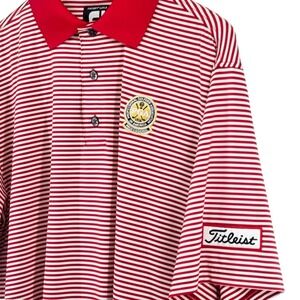 FootJoy ProDry Lisle Mens Red White Striped PGA Titleist Golf Polo Shirt Size M